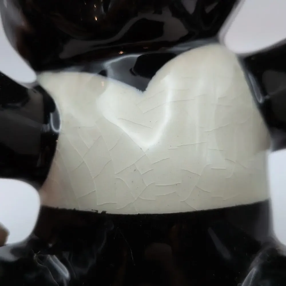 Vintage 1950s Black and White Ceramic Bear Figurine Heart Nose 6.15in
